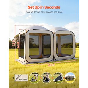 Tenda Pop-up 2 in 1 12 x 6 piedi con Zanzariera, Lati Rete e Pali di Fissaggio, Borsa per il Trasporto Inclusa - Product Image 2