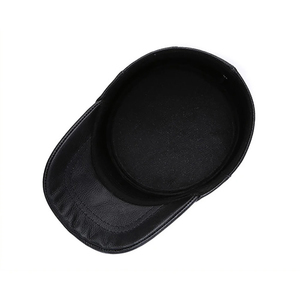 Unisex PU Leather <b>Flat</b> Cap 5-Panel Fitted Solid Black Formal Baseball <b>Hat</b> for Adults Casual Wear Four Seasons - Product Image 6
