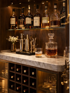 Argmac Velvet Oak Reserve Solid Wood Fluted Glass Flat Panel Doors Durable Eco-Friendly 3-Compartment Wine Cabinet <b>Lights</b> - Product Image 4