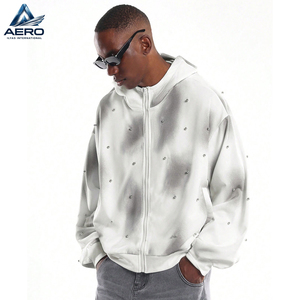 Sudadera con capucha para hombre al por mayor con cremallera completa, diseño degradado pulverizado, tachuelas metálicas y detalles de perlas, forro polar - Product Image 1