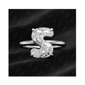 Anillo de Compromiso Solitario de Plata de Ley 925 Chapado en Oro con Diamante Cultivado en Laboratorio con Corte Alfabeto Original D VVS, Certificado GIA IGI, Regalo - Product Image 1