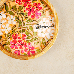 Round Resin Epoxy Serving <b>Tray</b> with Floral Mosaic Design Modern Luxury Kitchen <b>Storage</b> <b>Tray</b> for Tea Coffee Snacks Easy Clean - Product Image 6