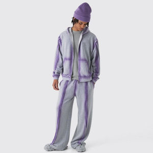 ชุดเซ็ตฮู้ดดี้ซิปทรงโอเวอร์ไซส์แบบ OEM กางเกงจ็อกเกอร์ทรงหลวม ไซส์พลัส เป็นมิตรกับสิ่งแวดล้อม สีชมพู ยูนิเซ็กส์ ปักลาย พิมพ์ลาย สตรีทแวร์ ซักได้ตามสั่ง - Product Image 1