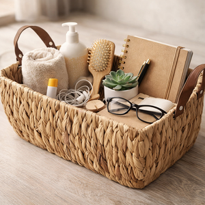 Cesta de Almacenamiento Multifuncional de Bambú Ecológica Personalizada con Asas de Madera, Diseño Simple, Rectangular, para Sala de Estar, Cocina, Individual - Product Image 1