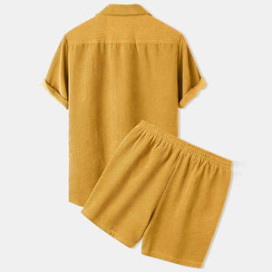 OEM Custom Summer Wear Solid Mens Corduroy Shirts <b>Shorts</b> Set Mens Custom Two Piece Men Shirt and <b>Short</b> Sets - Product Image 5