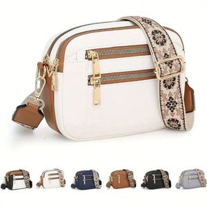 Bolso Bandolera Multicompartimentos Hecho a Mano para Mujer, Correa Ajustable, Herrajes Dorados, Cierre de Cremallera - Product Image 1