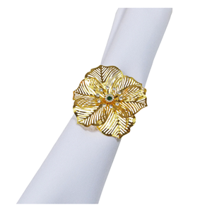 Anneaux de serviette en laiton doré en forme de fleur pour dîner et mariage, supports décoratifs faits à la main en gros pour table - Product Image 1