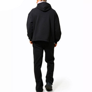 Survêtement noir à capuche pour homme avec imprimé palmier, coupe ample, en coton, style streetwear, sweat-shirt et pantalon décontractés - Product Image 4