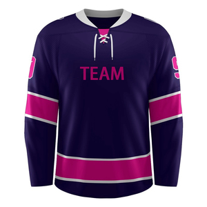 Maillot de hockey sur glace personnalisé sublimé pour homme, violet et rouge, avec nom d'équipe, manches longues, respirant, en polyester, coupe classique, service OEM - Product Image 2