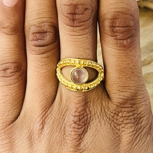 Trendy Design Rose <b>Quartz</b> <b>Ring</b> Tribal Beaded Bands Boho Brass <b>Rings</b> For Women 18k Gold Plated Geometric Eye Jewelry Wholesale - Product Image 3