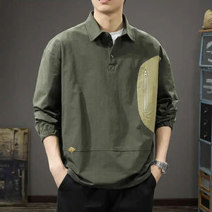 เสื้อโปโลแฟชั่นสตรีทสไตล์หลวมๆ ไซส์ใหญ่ สำหรับฤดูใบไม้ผลิ ใส่เที่ยวกลางแจ้ง คอปก แขนยาว ผู้ชาย สไตล์ลำลอง เก๋ๆ แบบเกาหลี - Product Image 1