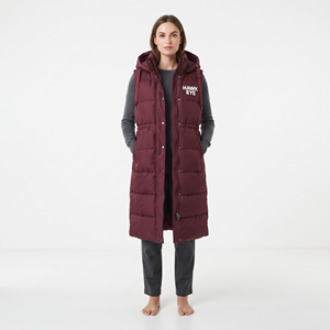 Women's <b>Long</b> Hooded Puffer <b>Vest</b> Quilted Padded Winter Wear Windproof Coat Full Zip Warm Casual Streetwear Fashion Outerwear - Product Image 6