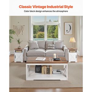 <b>Set</b> of 3 Farmhouse 40-Inch Industrial Coffee <b>Table</b> and 2 End <b>Side</b> <b>Tables</b> Easy Assembly Living Room Furniture - Product Image 2