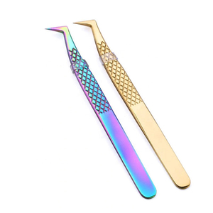 Pince à épiler pour extensions de cils en acier inoxydable de qualité supérieure, logo personnalisé, poignée diamant, arc-en-ciel or bleu, pince à épiler pour volume de cils 90 degrés - Product Image 2