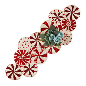 Christmas Decorative and Leaves Design Beaded <b>Runner</b> Placemat <b>Dining</b> <b>Table</b> Fancy Mat Handmade Decorative <b>Runners</b> for Wedding - Product Image 4