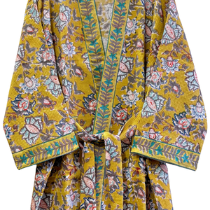 Peignoir de luxe en coton gaufré compressé, fait main, imprimé floral, séchage rapide, écologique, idéal pour le spa, la maison et les voyages - Product Image 5