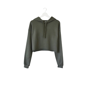 Women's Gray Hooded Crop Sweatshirt Full Sleeve Knitted Solid Casual Breathable Winter Wear Polyester <b>Zippers</b> - Product Image 2