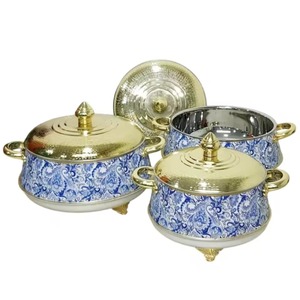 Modern Luxury <b>Ceramic</b> Casserole Dish Round Navy Blue with Gold Lid and Wood Handles Oven Safe for Gas and Induction Cookers - Product Image 3