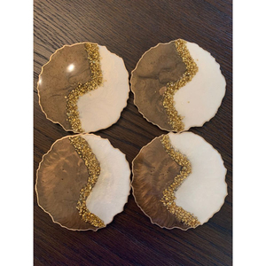 Custom Luxury Handmade <b>Epoxy</b> <b>Resin</b> Coaster Set With Holder Black White Faux Marble Round Drink Coaster With Gold Foil Flakes - Product Image 6