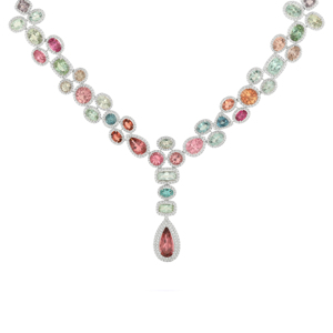 Collier de luxe en platine pour femme avec diamants fantaisie taille poire, bijoux de mariage - Product Image 2