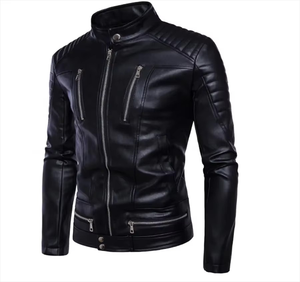 Chaqueta de Cuero Negra para Hombre, Estilo Motero, con Material de Alta Calidad - Precio al por Mayor, Chaqueta de Cuero Genuino para Hombre - Product Image 2