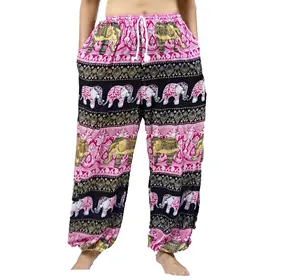 Celana Uniseks Gaya Nelayan Thai RETRO INDIE HIPPIE BOHO Yoga Dot Gajah Celana Serut Gipsi Celana RAYON