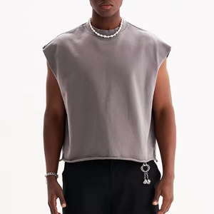 New Quality Cotton Casual Cropped Tee <b>Vest</b> Street Wash Oversize Sleeveless Breathable Customizable Men's Tank Tops Wholesale - Product Image 3