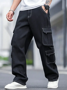 Jeans Negros de Mezclilla para Hombre, Corte Holgado, Alta Calidad, Estilo Urbano, Transpirables, Lavados, Primavera - Product Image 4