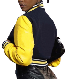Chaqueta Universitaria Personalizada de Alta Calidad para Mujer, Modelo 2025, Cuerpo de Lana y Mangas de Cuero, Estilo Béisbol - Product Image 4