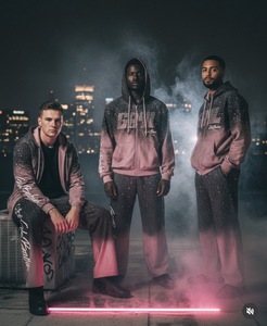 ชุดวอร์มฤดูหนาวผ้าฟลีซคอตตอน 100% คุณภาพสูง น้ำหนักเบา สำหรับผู้ชาย พร้อมโลโก้แบบกำหนดเอง ลายกราฟิกประดับเพชร ฮู้ดดี้ กางเกงขายาวทรงกว้าง - Product Image 1