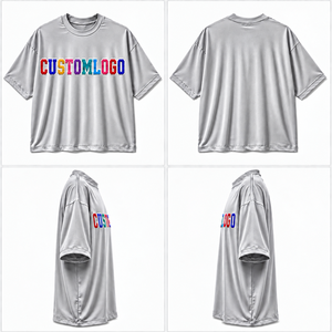 T-shirt gris à manches courtes pour homme avec logo personnalisé, 100 % coton jersey, col rond, impression numérique, motif lettres sur le devant, coupe décontractée oversize - Product Image 5