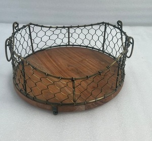 Decorative Iron And <b>Wooden</b> Fruit <b>Basket</b> With Gold Antique Finish For Kitchen Counter And Dining Table <b>Storage</b> - Product Image 4