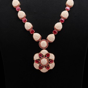 RAY FINE ORNATES 3 Layer Multi <b>Necklace</b> Set Pearl Coral <b>Ruby</b> Pink Gold Plated Vintage Indian Ethnic Bridal Wedding Jewelry IGI - Product Image 3