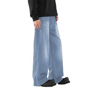 กางเกงยีนส์เดนิมทรงตรงคุณภาพสูงสั่งทำพิเศษ สไตล์สตรีทแวร์ สีซีดแบบซันเฟด ล้างสีแบบแอซิดวอช สีฟ้าอ่อนสไตล์วายทูเค แต่งขาดแบบดิสเทรส สำหรับผู้ชาย ฤดูใบไม้ผลิ - Product Image 6