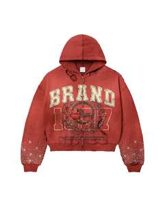 Sweat-shirt à capuche noir pour homme, coupe classique, manches ornées de strass, style streetwear, 100% coton, tissu French Terry 370g, sérigraphie - Product Image 6