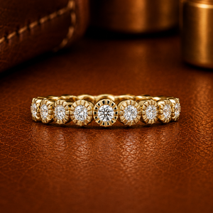 แหวนแต่งงานทองคำขาว 14K ประดับเพชรทรงกลมเพาะเลี้ยงในห้องปฏิบัติการ ดีไซน์ขอบเพชรเต็มวงแบบพิเศษ ผลิตตามสั่ง ขายส่งจากโรงงาน - Product Image 1