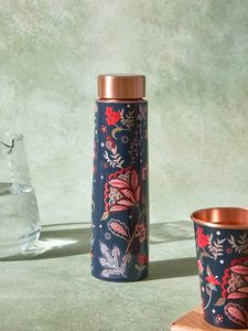 Eco-Friendly Printed Pure Copper Bottle Handmade Luxury Floral & <b>Bird</b> Motif Ayurveda Health Wellness <b>Water</b> Bottle Designer - Product Image 4