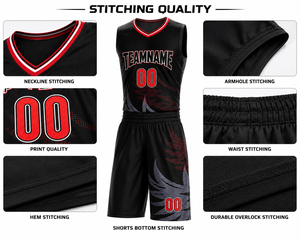 Basketball Uniform Unisex Set Black <b>Red</b> Sublimation Sportswear High Quality Low MOQ Customized Logo Breathable Lightweight - Product Image 6