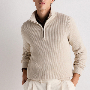 Pull à col montant en tricot côtelé gris foncé pour homme, col demi-zip, décontracté, pour l'hiver - Product Image 5