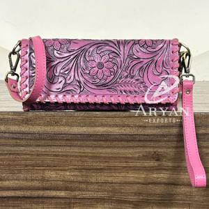 Cartera cruzada de cuero genuino de vaca de alta calidad con diseño floral hecho a mano, estilo occidental, mini bolso bohemio para mujer. - Product Image 1