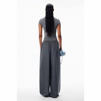 Kaos Crop Wanita Abu-abu Lengan Pendek Kerah Bulat Model Slim Fit Rajutan Katun Spandex Pakaian Kasual Musim Semi Musim Panas