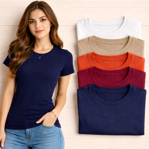 เสื้อยืดผู้หญิงทรงเข้ารูป สวมใส่สบาย ระบายอากาศได้ดี เป็นมิตรกับสิ่งแวดล้อม ผลิตจากผ้าเจอร์ซีย์ผสมโพลีเอสเตอร์และสแปนเด็กซ์ แบบพื้นฐาน (รับผลิตแบบ OEM) - Product Image 1