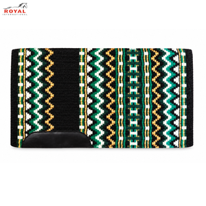 Couverture de selle occidentale géométrique noire, verte et turquoise, tissée, avec patch en cuir, équipement d'équitation - Product Image 1