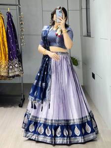 ชุดเลเฮนกาผ้าไหมกันชีปุรัมแบบครึ่งผืน ดีไซน์หรูหรา - Product Image 5