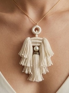 Tassel <b>Door</b> <b>Knob</b> Decorative Fringe <b>White</b> Rayon Tassel With Pearl Bead For Interior <b>Door</b> Handle Accessory - Product Image 3