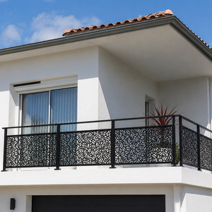 Panneau métallique floral moderne noir découpé au laser pour balustrade de balcon, garde-corps extérieur pour terrasse de villa - Product Image 1