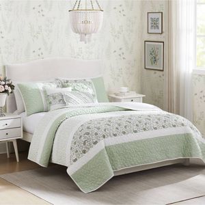 Juego de Edredón de 6 Piezas de Algodón Percal con Almohadas Decorativas King/Cal King, Elegante Juego de Ropa de Cama - Product Image 1