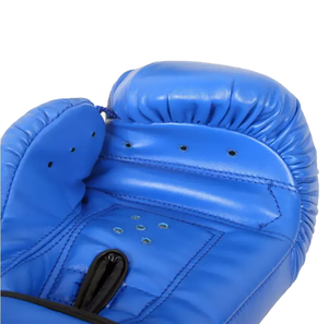 Gants de boxe pour adultes en cuir PU bleu, poignées, fermeture à boucle, sangle de poignet réglable, 10 oz, 16 oz, unisexe, entraînement personnalisé - Product Image 3