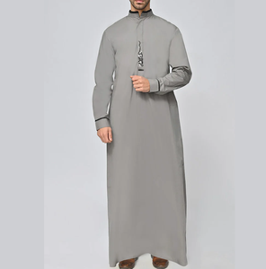 Thobes en coton respirant pour hommes - Design ethnique arabe, style vintage, broderie personnalisée, haute qualité, longueur cheville, toutes saisons - Product Image 6