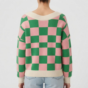 Wholesale Custom Pink Green Sororities <b>Cardigan</b> <b>Sweater</b> for Women Long Sleeve Checkered Knitted Button Up Designer Greek <b>Sweater</b> - Product Image 2